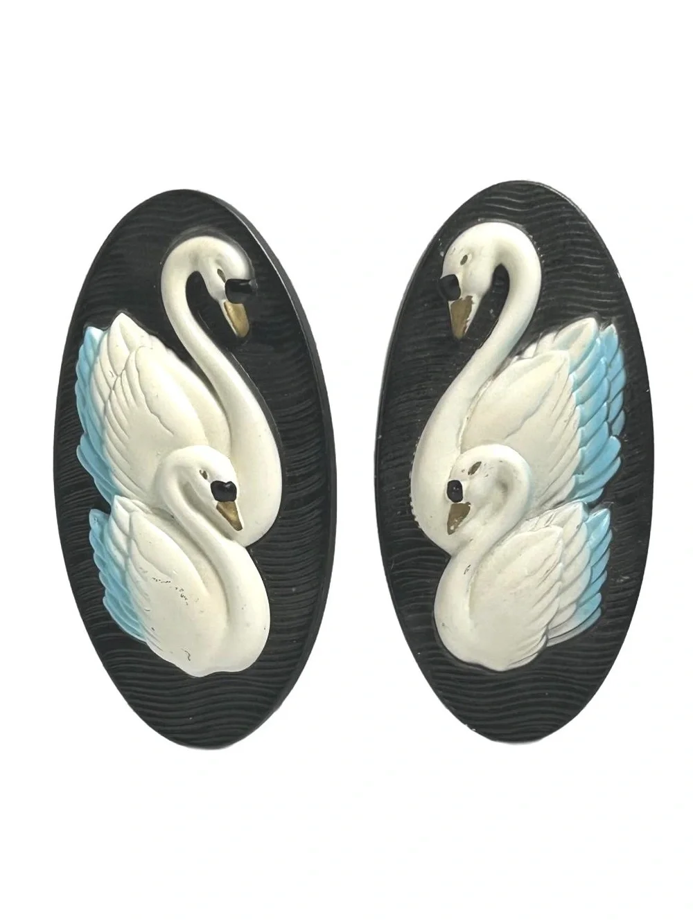 Vintage 1965 Miller Studio Chalkware Wall Plaques with Swan Design - Set of 2